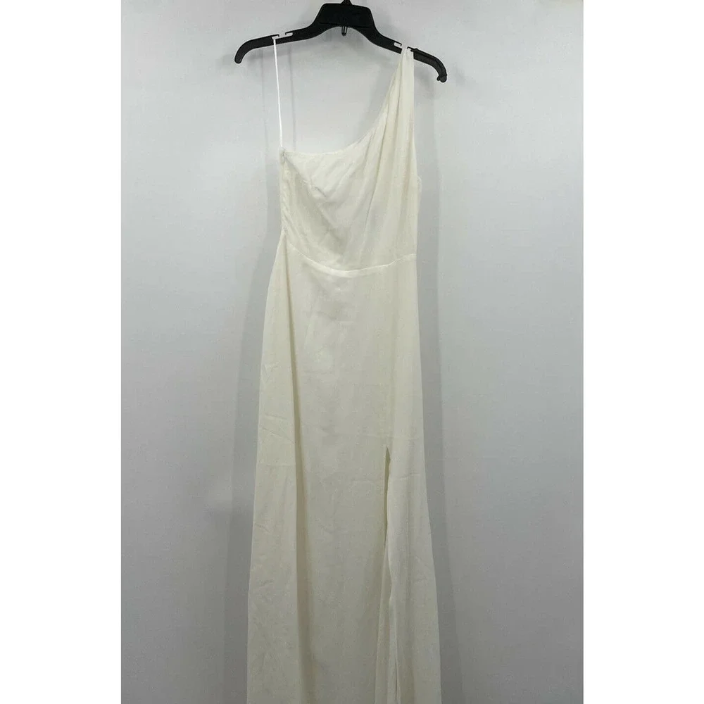 Reformation Evelyn One Shoulder Dress Ivory Size 2 Chiffon Front Slit Dress - Picture 2 of 7